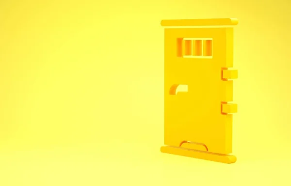 Žluté Dveře Vězeňské Cely Ikonou Okna Mřížky Izolované Žlutém Pozadí — Stock fotografie