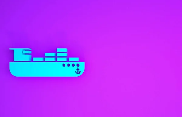 蓝色货轮与箱递送服务图标隔离紫色背景 装包裹 货物的货轮 最低纲领的概念 3D说明3D — 图库照片