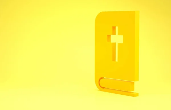 Yellow Holy Bible Book Icon Isolated Yellow Background Minimalism Concept — 스톡 사진