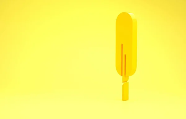 Yellow Feather Pen Icon Isolated Yellow Background Minimalism Concept Illustration — Stock Photo, Image