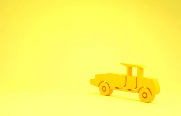 黄色の車のアイコンは黄色の背景に隔離された 最小限の概念 3Dイラスト3Dレンダリング — ストック写真