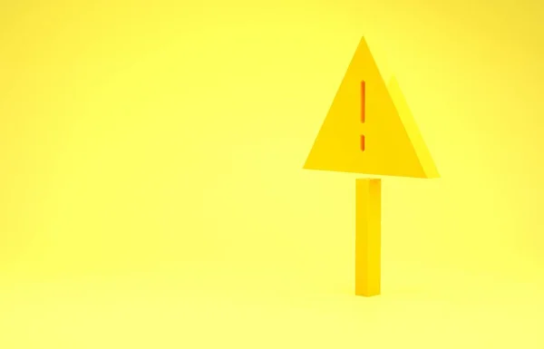 在黄色背景上孤立的三角形图标中的黄色感叹号 危险警告标志 危险警告标志 最低纲领的概念 3D渲染3D插图 — 图库照片