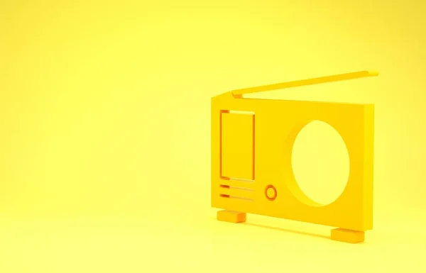 Yellow Radio with antenna icon isolated on yellow background. Minimalism concept. 3d illustration 3D render