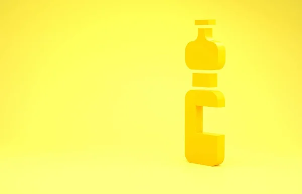 Sarı Arka Planda Izole Edilmiş Sarı Ikonu Şişesi Soda Içme — Stok fotoğraf