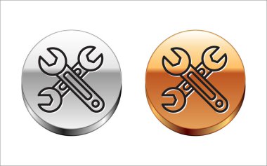 Siyah çizgi anahtarı simgesi beyaz arkaplanda izole edildi. Anahtar simgesi. Gümüş-altın halka düğmesi. Vektör İllüstrasyonu