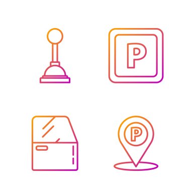 Park yeri, araba kapısı, vites kolu ve park yeri ayarlayın. Renk simgeleri. Vektör