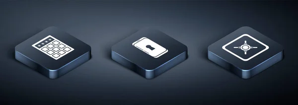 Sett Isometrisk Passordbeskyttelse Sikkerhetsadgang Trygg Smarttelefon Med Låsikon Vektor – stockvektor
