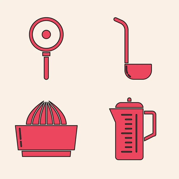 Set Teapot Frying Pan Kitchen Ladle Citrus Fruit Juicer Icon — 스톡 벡터
