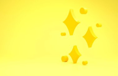 Sarı arkaplanda izole edilmiş sihirli sim parçacıkları simgesi olan sarı parıldayan yıldızlar. Sihirli noel süsü. Minimalizm kavramı. 3d illüstrasyon 3d canlandırma