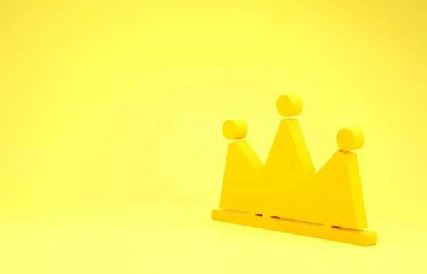 Желтая Иконка Короны Выделена Желтом Фоне Концепция Минимализма Рендеринг — стоковое фото