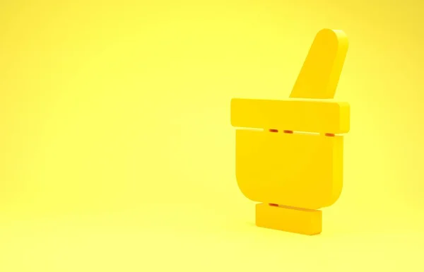 Argamassa Mágica Amarela Ícone Pilão Isolado Fundo Amarelo Conceito Minimalismo — Fotografia de Stock