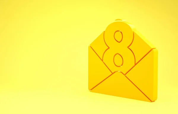Žlutá Obálka Ikonou Března Izolovanou Žlutém Pozadí Láska Vzkazu Dopis — Stock fotografie