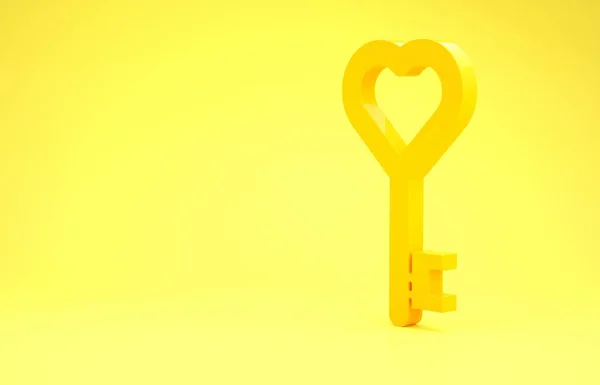 Ікона Жовтого Ключа Формі Серця Ізольована Жовтому Тлі Березня Міжнародний — стокове фото