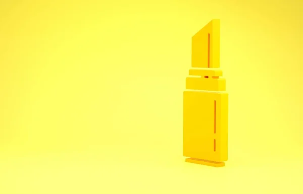 Yellow Lipstick icon isolated on yellow background. 8 March. International Happy Women Day. Minimalism concept. 3d illustration 3D render