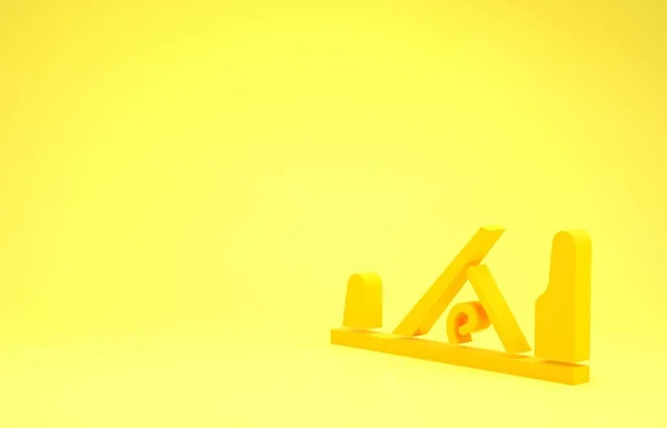 黄色の背景に隔離された木工手細工のアイコンのための黄色の木製の平面ツール 複葉機 最小限の概念 3Dイラスト3Dレンダリング — ストック写真