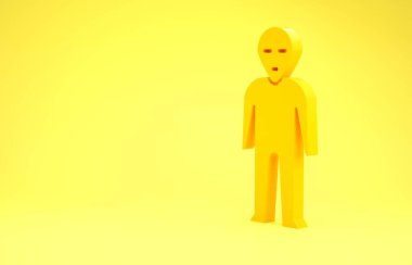 Sarı uzaylı simgesi sarı arkaplanda izole edildi. Uzaylı yüzü ya da kafa sembolü. Minimalizm kavramı. 3d illüstrasyon 3d canlandırma