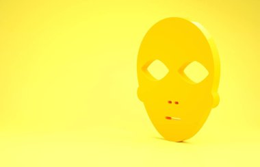 Sarı uzaylı simgesi sarı arkaplanda izole edildi. Uzaylı yüzü ya da kafa sembolü. Minimalizm kavramı. 3d illüstrasyon 3d canlandırma