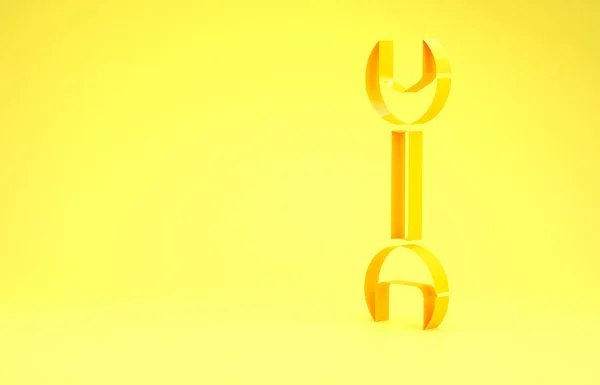 Желтый Гаечный Ключ Значок Изолирован Желтом Фоне Концепция Минимализма Рендеринг — стоковое фото
