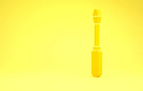 黄色的螺丝刀图标孤立在黄色的背景上 服务工具符号 最低纲领的概念 3D渲染3D插图 — 图库照片