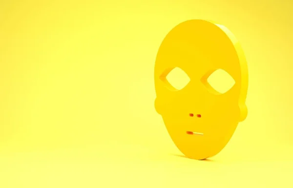 Yellow Alien icon isolated on yellow background. Extraterrestrial alien face or head symbol. Minimalism concept. 3d illustration 3D render