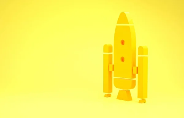 Yellow Space Shuttle Rockets Icon Isolated Yellow Background Minimalism Concept — Stock Photo, Image