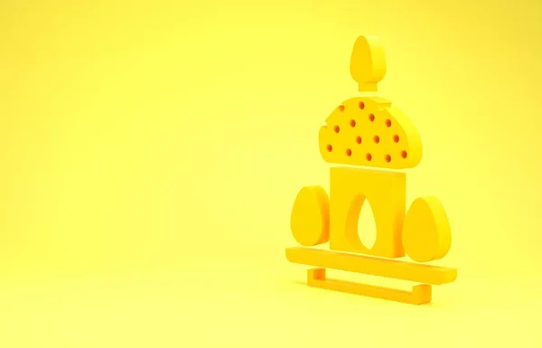 Yellow Easter cake and eggs icon isolated on yellow background. Happy Easter. Minimalism concept. 3d illustration 3D render