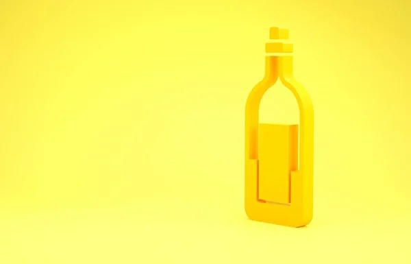 Gele Fles Wijn Pictogram Geïsoleerd Gele Achtergrond Minimalisme Concept Illustratie — Stockfoto