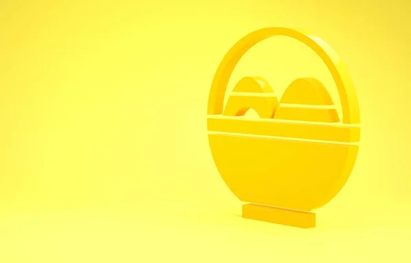 Cesta Amarilla Con Huevos Pascua Icono Aislado Sobre Fondo Amarillo — Foto de Stock
