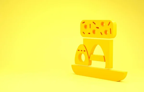 Yellow Easter cake and eggs icon isolated on yellow background. Happy Easter. Minimalism concept. 3d illustration 3D render