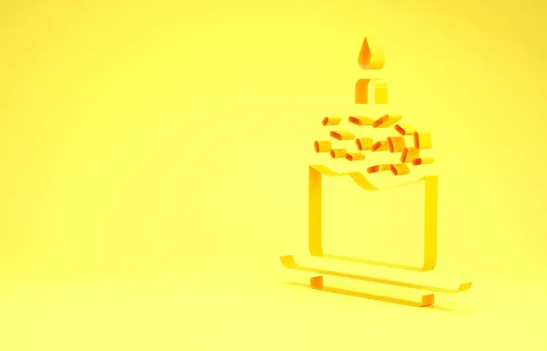黄色的复活节蛋糕和蜡烛图标孤立在黄色的背景上 复活节快乐最低纲领的概念 3D说明3D — 图库照片