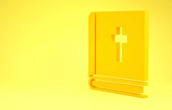 Желтая Икона Священной Библии Изолирована Желтом Фоне Концепция Минимализма Рендеринг — стоковое фото