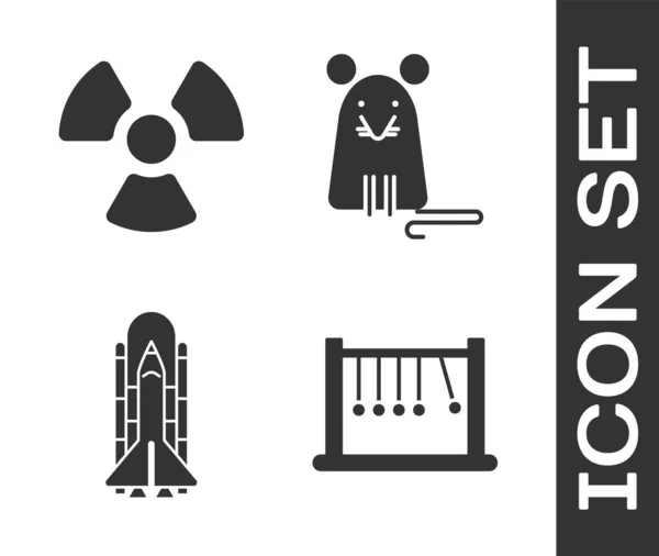 Set Pendel Radioaktive Space Shuttle Und Raketen Und Ratte Symbol — Stockvektor