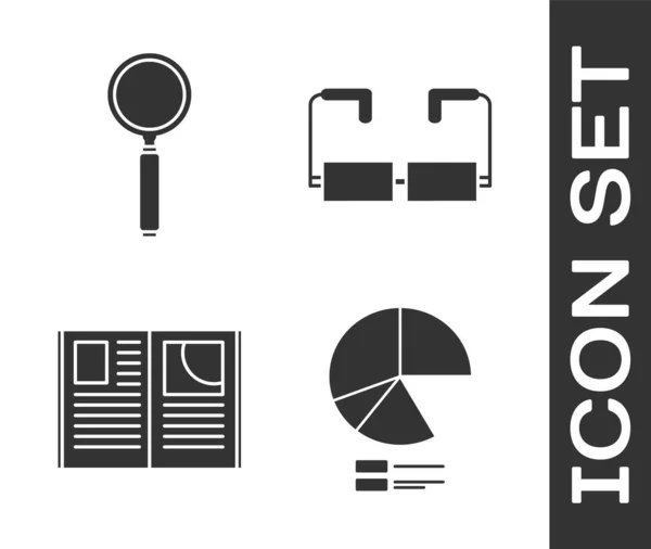 Set Taartdiagram Infographic Vergrootglas Open Boek Glazen Pictogram Vector — Stockvector