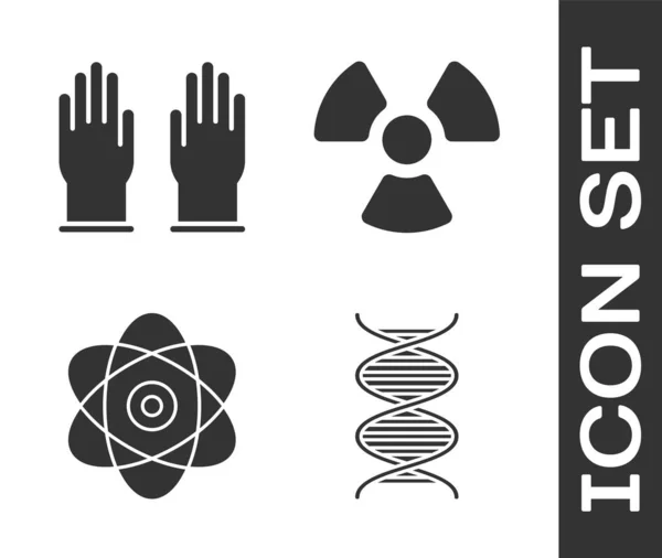 Nastavte Symbol Dna Gumové Rukavice Ikonu Atom Radioactive Vektor — Stockový vektor