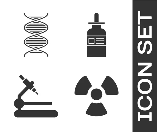 Állítsa Radioaktív Dns Szimbólum Mikroszkóp Üveg Pipetta Ikon Vektor — Stock Vector