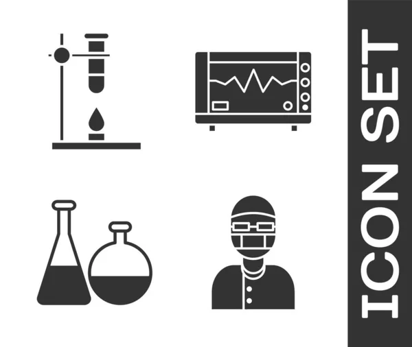 Állítsa Asszisztens Üveg Kémcső Lombik Tűzforraló Kémcső Lombik Kémiai Laboratórium — Stock Vector