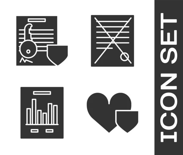 Hart Met Schild Instellen Document Met Sleutel Met Schild Document — Stockvector