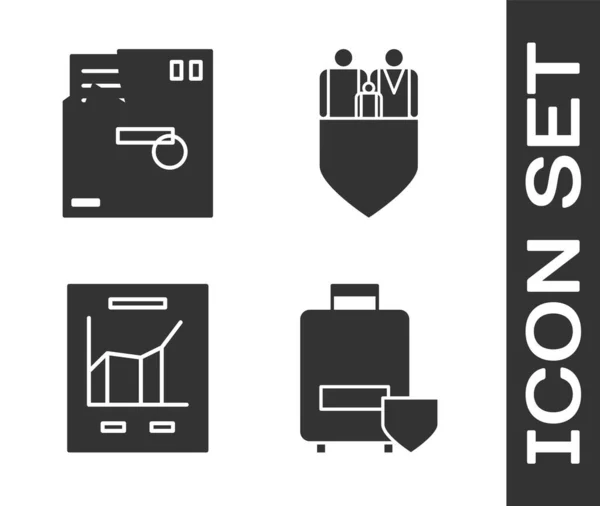 Set Traveling Baggage Insurance Ordered Envelope Document Graph Chart Family — Stock Vector