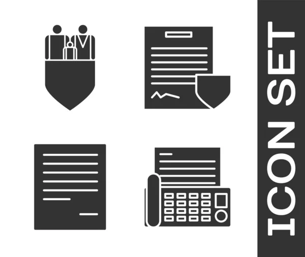 Set Fax Seguro Familiar Con Escudo Documento Contrato Con Icono — Archivo Imágenes Vectoriales