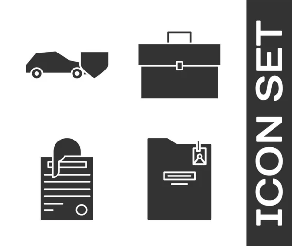Встановити Особисту Папку Автомобіль Щитом Файл Документ Паперовий Кліп Ікону — стоковий вектор