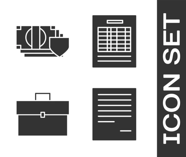 Stel Document Geld Met Schild Briefcase Rapport Document Pictogram Vector — Stockvector