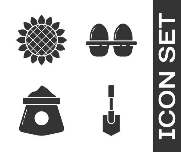 Set Pala Girasol Bolsa Harina Huevo Pollo Caja Icono Vector — Vector de stock