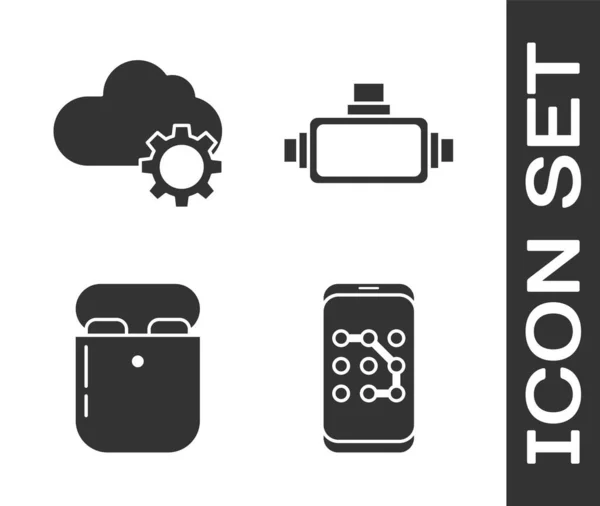 Set Protección Contraseñas Móviles Gráficas Transferencia Almacenamiento Datos Tecnología Cloud — Archivo Imágenes Vectoriales