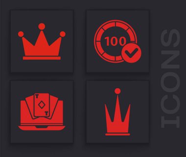 Crown, Crown, Casino fişleri ve Online poker masası ikonu. Vektör