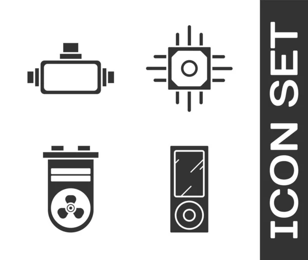 Набор Музыкальный Плеер Очки Виртуальной Реальности Видеокарта Иконка Процессора Вектор — стоковый вектор
