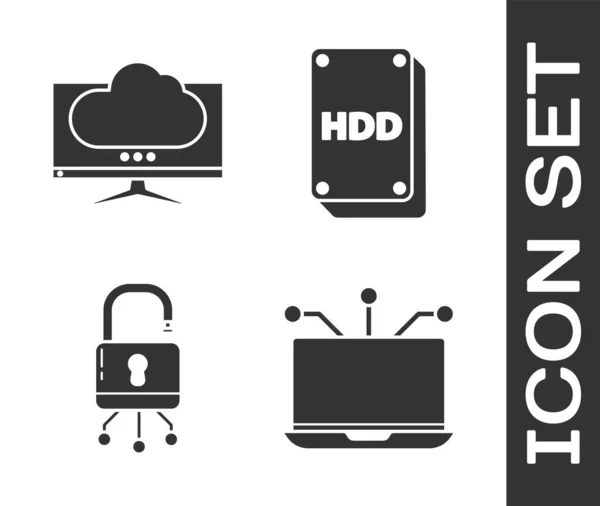 Set Laptop Computer Monitor Screen Lock Digital Circuit Board Hard — Stock Vector