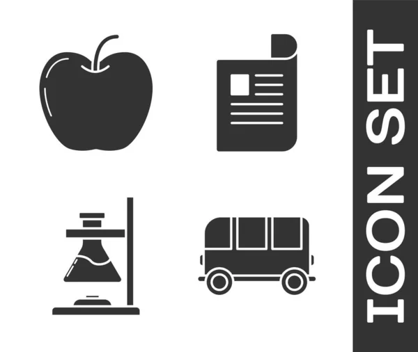 Setzen Sie Schulbus Apfel Reagenzglas Und Document Symbol Brand Vektor — Stockvektor