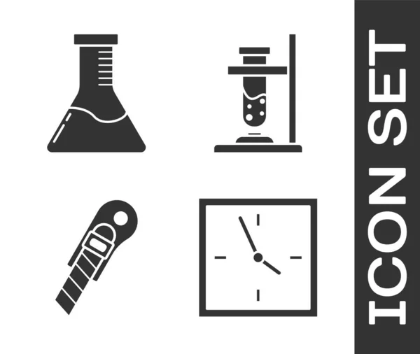 Set Reloj Tubo Ensayo Laboratorio Químico Del Frasco Cuchillo Papelería — Vector de stock