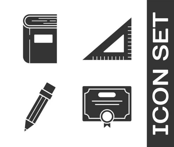 Set Certificaat Sjabloon Boek Potlood Met Gum Driehoekige Liniaal Pictogram — Stockvector