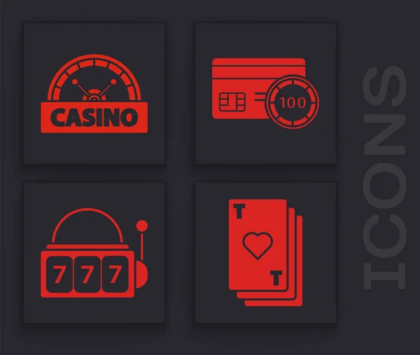 Set Jouer Carte Avec Coeur Casino Enseigne Carte Crédit Machine — Image vectorielle